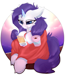 Size: 3000x3500 | Tagged: source needed, useless source url, safe, artist:redvais, rarity, pony, unicorn, g4, blanket, cellphone, eating, female, food, glowing horn, high res, horn, ice cream, magic, mare, phone, solo