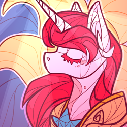 Size: 500x500 | Tagged: safe, artist:twoshoesmcgee, oc, oc only, oc:amber sunrise, pony, unicorn, female, icon, solar soldier, solo, stained glass