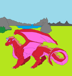 Size: 1280x1353 | Tagged: safe, artist:ogimur, oc, oc:crystal blaze, crystal pony, dragon, pony, fanfic:empress dragon, fanfic art, female, filly