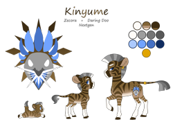 Size: 3500x2500 | Tagged: safe, artist:jackiebloom, oc, oc only, oc:kinyume, hybrid, zony, baby zebra, bald face, blaze (coat marking), coat markings, ear piercing, earring, facial markings, female, high res, interspecies offspring, jewelry, magical lesbian spawn, offspring, pale belly, parent:daring do, parent:zecora, parents:daringcora, piercing, quadrupedal, reference sheet, ring, simple background, socks (coat markings), solo, tail, tail ring, transparent background, zoomorphic