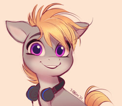 Size: 1936x1692 | Tagged: safe, artist:imalou, oc, oc only, oc:cookie malou, earth pony, pony, headphones, looking at you, simple background, smiling