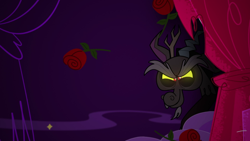Size: 1920x1080 | Tagged: safe, screencap, discord, draconequus, g4.5, mad props, my little pony: pony life, spoiler:pony life s02e24, evil grin, flower, grin, male, rose, smiling, solo