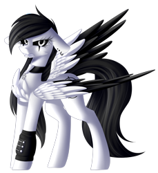 Size: 2342x2561 | Tagged: safe, artist:mediasmile666, oc, oc only, pegasus, pony, ear piercing, earring, female, floppy ears, high res, jewelry, mare, piercing, simple background, standing, transparent background, two toned wings, wings