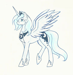 Size: 1416x1448 | Tagged: safe, artist:valkyrie-girl, princess luna, alicorn, pony, g4, female, mare, simple background, solo, traditional art, white background