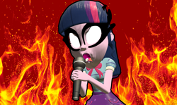Size: 5120x3045 | Tagged: safe, artist:n3onh100, sci-twi, twilight sparkle, equestria girls, g4, 3d, aggressive retsuko, aggretsuko, death metal, fire, gmod, microphone, reference, screaming, white eyes