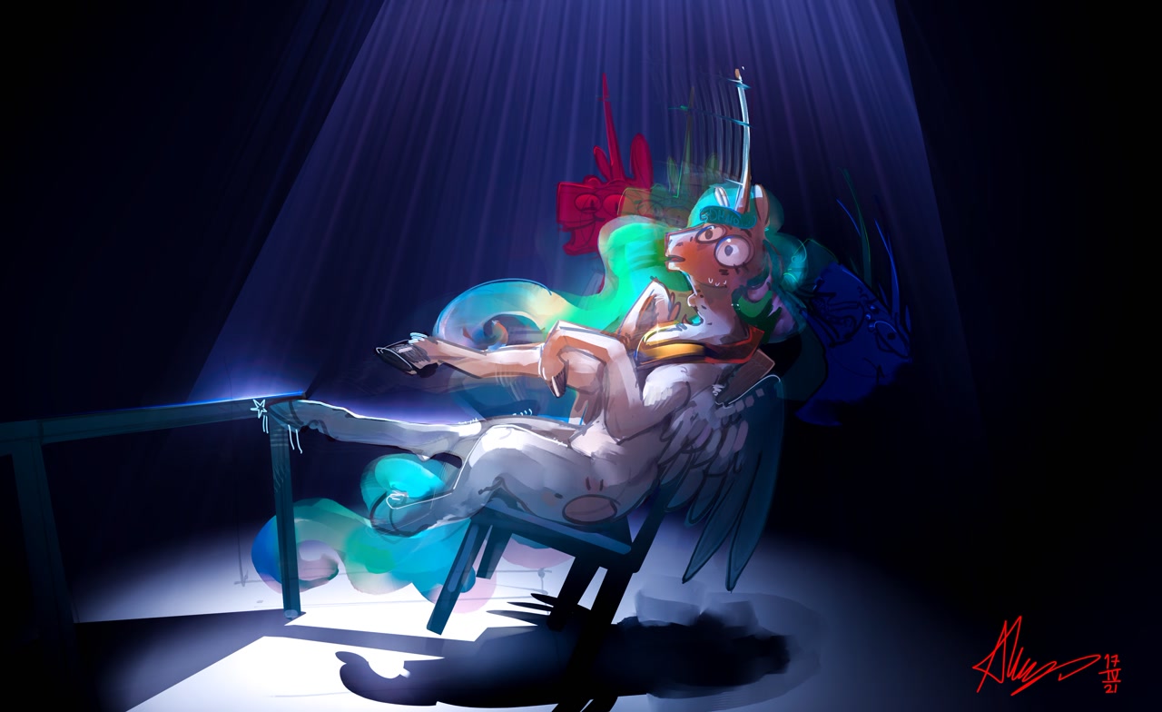 2595969 - safe, artist:alumx, princess celestia, alicorn, pony, g4, chair,...
