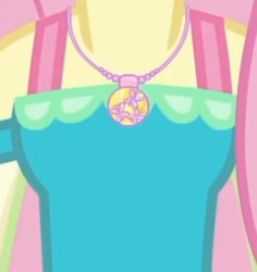 Size: 1920x2033 | Tagged: safe, screencap, fluttershy, equestria girls, equestria girls series, g4, holidays unwrapped, o come all ye squashful, spoiler:eqg series (season 2), boobshot, breasts, clothes, cropped, dress, female, geode of fauna, jewelry, magical geodes, necklace, pictures of chests, solo, teenager