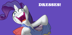 Size: 1091x537 | Tagged: safe, artist:jhayarr23, derpibooru exclusive, edit, editor:twilyisbestpone, vector edit, rarity, pony, unicorn, fame and misfortune, g4, crazy face, crying, derp, exclamation point, faic, female, insanity, makeup, mare, marshmelodrama, nightmare fuel, open mouth, purple background, rariderp, rarisnap, rarity being rarity, running makeup, simple background, solo, that pony sure does love dresses, uvula, vector, why i'm creating a gown darling
