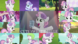 Size: 1280x721 | Tagged: safe, edit, edited screencap, editor:quoterific, screencap, apple bloom, rarity, sweetie belle, pony, unicorn, bloom & gloom, brotherhooves social, flight to the finish, forever filly, g4, owl's well that ends well, sisterhooves social, sleepless in ponyville, surf and/or turf, the break up breakdown, the cart before the ponies, the one where pinkie pie knows, the show stoppers, twilight time, :o, carousel boutique, cute, diasweetes, female, filly, helmet, mare, microphone, night, open mouth, sad, sadorable, singing, smiling