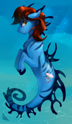 Size: 1280x2214 | Tagged: safe, artist:charlot, oc, oc only, oc:daudaen, merpony, sea pony, bubble, crepuscular rays, dorsal fin, ocean, solo, sunlight, tail, underwater, water, yellow eyes