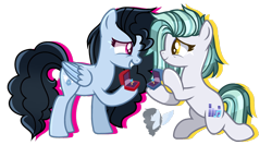 Size: 2100x1120 | Tagged: safe, artist:skyfallfrost, oc, oc only, oc:ivory crescendo, oc:skyfall frost, pegasus, pony, female, lesbian, mare, marriage proposal, oc x oc, shipping, simple background, transparent background