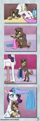 Size: 1108x3353 | Tagged: safe, artist:inuhoshi-to-darkpen, rarity, oc, oc:smokey quartz, classical unicorn, diamond dog, pony, unicorn, g4, adopted offspring, chest fluff, clothes, cloven hooves, ear fluff, female, glowing horn, hoof fluff, horn, leonine tail, male, mare, mother and child, mother and son, parent:rarity, tongue out, unshorn fetlocks