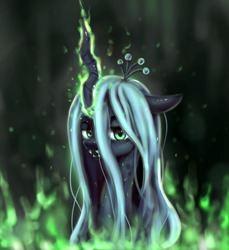 Size: 2560x2796 | Tagged: source needed, safe, artist:xyq, queen chrysalis, changeling, changeling queen, bust, female, glowing horn, high res, horn, looking at you, portrait, solo