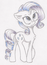 Size: 763x1061 | Tagged: safe, artist:itchystomach, rarity, pony, unicorn, g4, chest fluff, female, looking up, mare, pencil drawing, solo, traditional art, turned head, walking