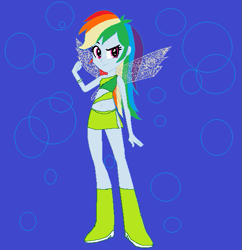 Size: 553x572 | Tagged: safe, artist:r-gonz, artist:selenaede, rainbow dash, fairy, human, equestria girls, g4, aisha, barely eqg related, base used, boots, clothes, crossover, eqg promo pose set, fairy wings, fairyized, female, green clothes, high heel boots, high heels, layla, looking at you, magic winx, shoes, solo, wings, winx, winx club, winxified