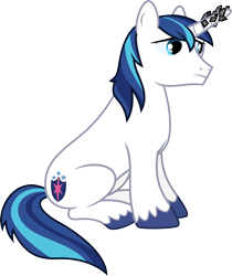Size: 5029x6000 | Tagged: safe, alternate version, artist:chainchomp2, shining armor, pony, unicorn, g4, horn, horn crystals, magic suppression, male, simple background, sitting, solo, stallion, transparent background, vector