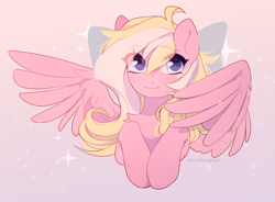 Size: 2886x2124 | Tagged: safe, artist:whiteliar, oc, oc only, oc:bay breeze, pegasus, pony, blushing, bow, cute, hair bow, high res, simple background, solo, wings