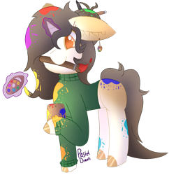 Size: 1645x1697 | Tagged: safe, artist:pasteldraws, pony, unicorn, clothes, paintbrush, redesign, simple background, solo, sweater, transparent background