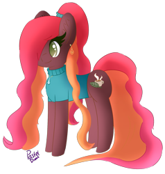 Size: 1585x1662 | Tagged: safe, artist:pasteldraws, earth pony, pony, clothes, fluffy mane, redesign, simple background, solo, sweater, transparent background