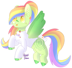 Size: 1710x1622 | Tagged: safe, artist:pasteldraws, pegasus, pony, anatomically incorrect, bow, cute, incorrect leg anatomy, multicolored hair, ponytail, rainbow hair, simple background, solo, tongue out, transparent background