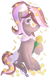 Size: 1136x1740 | Tagged: safe, artist:pasteldraws, earth pony, pony, bouquet, clothes, commission, flower, ponytail, scarf, simple background, solo, transparent background