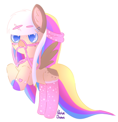 Size: 1400x1450 | Tagged: safe, artist:pasteldraws, pegasus, pony, clothes, freckles, hairpin, redesign, simple background, socks, solo, transparent background