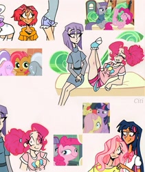 Size: 1747x2073 | Tagged: safe, artist:citi, edit, edited screencap, screencap, babs seed, diamond tiara, fluttershy, maud pie, pinkie pie, silver spoon, twilight sparkle, alicorn, human, g4, one bad apple, rock solid friendship, the washouts (episode), bump bump sugar lump rump, clothes, cutie mark, cutie mark on clothes, eyes on the prize, faic, humanized, looking at butt, out of context, raised tail, scene interpretation, screencap reference, tail, twilight sparkle (alicorn)