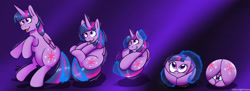 Size: 1280x468 | Tagged: safe, artist:lilacnightmare, part of a set, twilight sparkle, alicorn, pony, g4, ball, both cutie marks, curled up, inanimate object, inanimate tf, magic, morph ball, part of a series, solo, transformation, transformation sequence, twiball, twilight sparkle (alicorn)