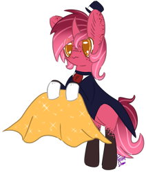 Size: 1679x1977 | Tagged: safe, artist:pasteldraws, pony, unicorn, cape, clothes, fluffy mane, freckles, gloves, hat, magician, redesign, solo, top hat