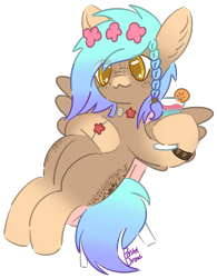 Size: 1467x1879 | Tagged: safe, artist:pasteldraws, pegasus, pony, bracelet, chair, chillaxing, drink, flower, flower in hair, fluffy mane, jewelry, necklace, redesign, simple background, solo, transparent background