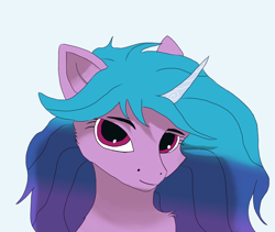 Size: 1992x1684 | Tagged: safe, artist:drakang, izzy moonbow, pony, unicorn, g5, bust, cheek fluff, chest fluff, cute, female, looking at you, mare, portrait, simple background, smiling, solo, white background