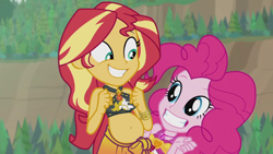 Size: 1920x1080 | Tagged: safe, artist:wanderingeditor, edit, edited screencap, screencap, pinkie pie, sunset shimmer, equestria girls, g4, my little pony equestria girls: better together, unsolved selfie mysteries, beach, belly, belly button, bikini, breast edit, breasts, clothes, cute, diapinkes, duo, duo female, female, geode of empathy, geode of sugar bombs, graveyard of comments, grin, magical geodes, pregnant, pregnant edit, pregnant equestria girls, roleplay in the comments, sarong, sensibly-proportioned pregnancy, shimmerbetes, smiling, sunset preggers, swimsuit, teen pregnancy, teenager