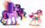 Size: 3900x2400 | Tagged: safe, artist:stainedglasslighthea, sunny starscout, twilight sparkle, alicorn, earth pony, pony, g4, g5, my little pony: friendship is magic, the last problem, badge, bag, crown, duo, female, fluttershy's cutie mark, high res, hoof shoes, jewelry, mare, markings, older, older twilight, older twilight sparkle (alicorn), open mouth, princess twilight 2.0, rainbow dash's cutie mark, raised hoof, raised leg, regalia, satchel, simple background, sunny and her heroine, twilight sparkle (alicorn), twilight sparkle's cutie mark, white background