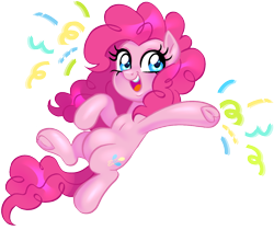 Size: 1064x894 | Tagged: safe, alternate version, artist:cryptidcake, pinkie pie, earth pony, pony, g4, belly, confetti, cute, diapinkes, female, happy, looking at you, mare, open mouth, simple background, smiling, solo, transparent background