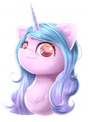 Size: 1117x1544 | Tagged: safe, artist:phoenixrk49, izzy moonbow, pony, unicorn, g5, bust, cheek fluff, chest fluff, ear fluff, female, looking at you, mare, portrait, simple background, solo, white background