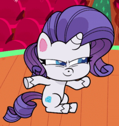 Size: 362x382 | Tagged: safe, edit, edited screencap, screencap, rarity, pony, unicorn, g4.5, my little pony: pony life, the de-stress ball, spoiler:pony life s02e23, animated, cropped, female, gif, mare, narrowed eyes, noodle arms, sitting, smiling, solo, the club can't even handle me right now, theater, wiggle, wiggling