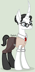 Size: 596x1200 | Tagged: safe, alternate version, artist:agdapl, pony, unicorn, base used, clothes, eyelashes, female, glasses, gray background, grin, horn, mare, medic, medic (tf2), rule 63, signature, simple background, smiling, solo, team fortress 2