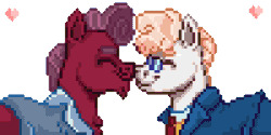 Size: 400x200 | Tagged: safe, artist:avui, svengallop, oc, oc:velveteen, g4, animated, canon x oc, couple, gay, heart, love, male, nuzzling, pixel animation, pixel art, shipping, simple background, stallion, transparent background