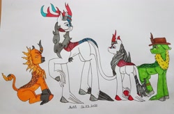 Size: 3934x2576 | Tagged: safe, artist:agdapl, kirin, pony, clothes, crossover, high res, hoof fluff, horn, kirin-ified, leonine tail, male, medic, medic (tf2), raised hoof, signature, sitting, species swap, stallion, team fortress 2, traditional art