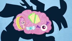Size: 1280x720 | Tagged: safe, screencap, discord, fluttershy, draconequus, pegasus, pony, g4.5, journey to the center of the 'cord, my little pony: pony life, brain, candy, eyeball, female, food, implied discoshy, implied shipping, implied straight, male, organs, sandwich, wings