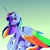 Size: 1080x1080 | Tagged: safe, artist:tessa_key_, rainbow dash, twilight sparkle, alicorn, pony, g4, female, fusion, gradient background, horn, mare, smiling, solo, twilight sparkle (alicorn), wings