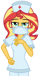 Size: 1024x1973 | Tagged: safe, artist:emeraldblast63, sunset shimmer, equestria girls, g4, clothes, clothes swap, coronavirus, cosplay, costume, covid-19, face mask, mask, nurse, simple background, solo, transparent background, vaccination