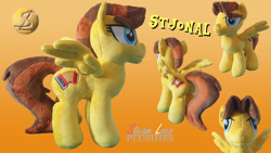 Size: 1280x720 | Tagged: safe, artist:steam-loco, oc, oc only, oc:stjonal, pegasus, pony, embroidery, irl, male, pegasus oc, photo, plushie, solo, spread wings, wings