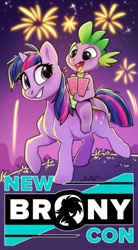 Size: 596x1080 | Tagged: safe, artist:hattiezazu, spike, twilight sparkle, g4, convention, newbronycon, poster, ticket