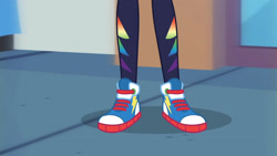 Size: 3410x1920 | Tagged: safe, screencap, rainbow dash, equestria girls, g4, my little pony equestria girls: better together, run to break free, converse, female, legs, pictures of legs, shoes, sneakers, solo