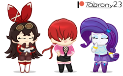 Size: 1226x759 | Tagged: safe, artist:tabrony23, rarity, human, equestria girls, g4, amber (genshin impact), beautiful, boots, chibi, cute, eyes closed, female, genshin impact, king of fighters, patreon, patreon logo, shermie, shoes, smiling