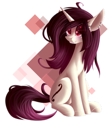 Size: 2308x2599 | Tagged: safe, artist:mediasmile666, oc, oc only, pony, unicorn, abstract background, ear piercing, female, high res, mare, piercing, simple background, sitting, smiling, solo, transparent background