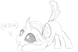 Size: 2113x1424 | Tagged: safe, artist:dtcx97, ocellus, changedling, changeling, g4, cute, diaocelles, face down ass up, female, monochrome, neigh, solo