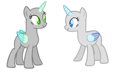 Size: 1124x676 | Tagged: safe, artist:ivuiadopts, oc, oc only, alicorn, pony, alicorn oc, bald, base, duo, eyelashes, female, horn, mare, simple background, smiling, transparent background, two toned wings, wings