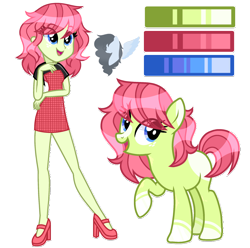 Size: 2150x2130 | Tagged: safe, artist:skyfallfrost, oc, oc only, earth pony, human, pony, equestria girls, g4, clothes, dress, high res, human ponidox, reference sheet, self ponidox, simple background, solo, transparent background, unmoving plaid